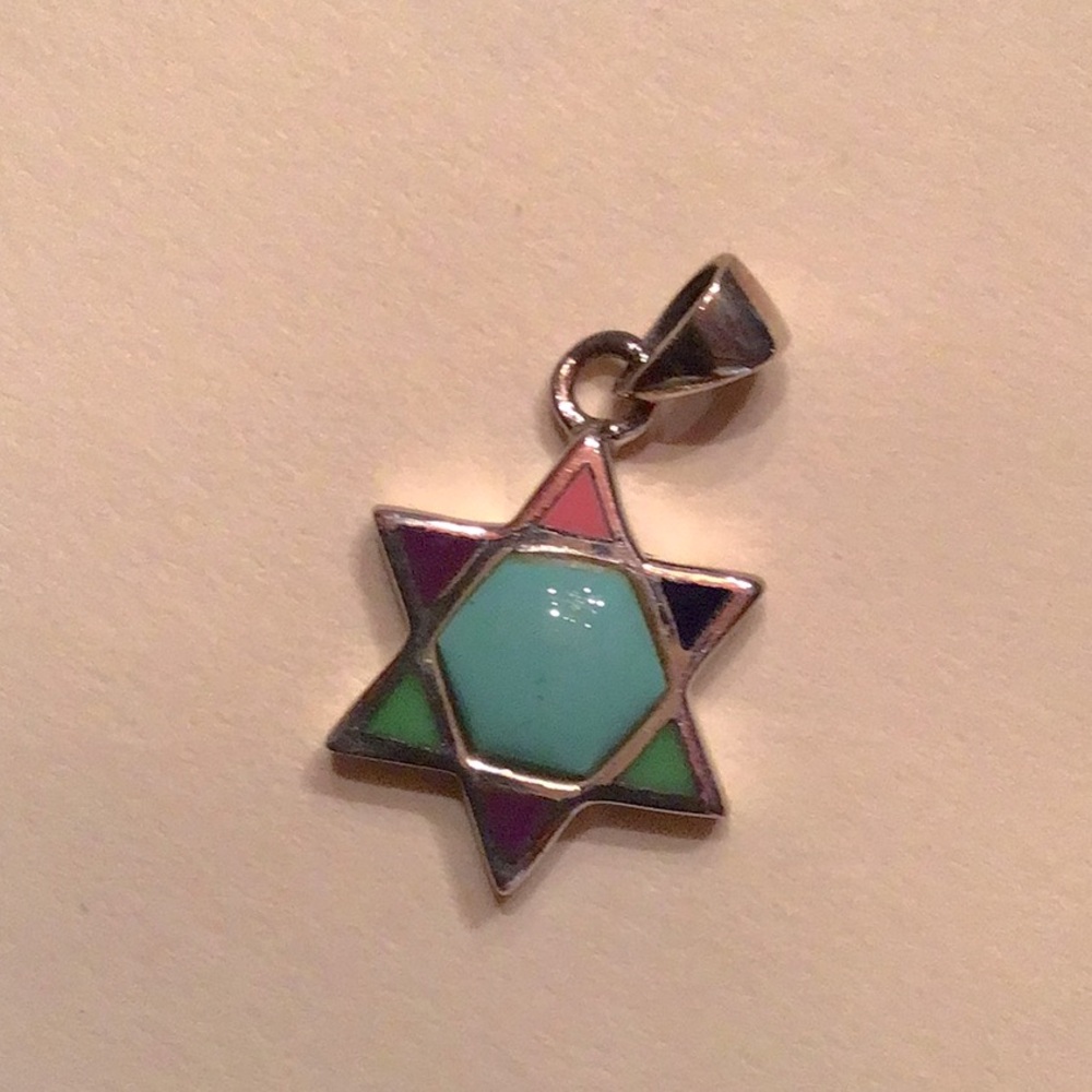 New Turquoise Sterling Silver Star of David. 1/2” Diameter 1” L with Bail.
